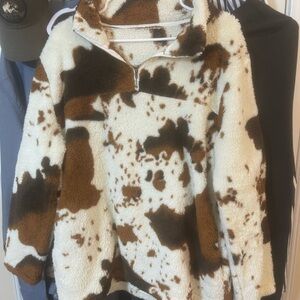 Brown and White Cow Print Fleece Pullover
